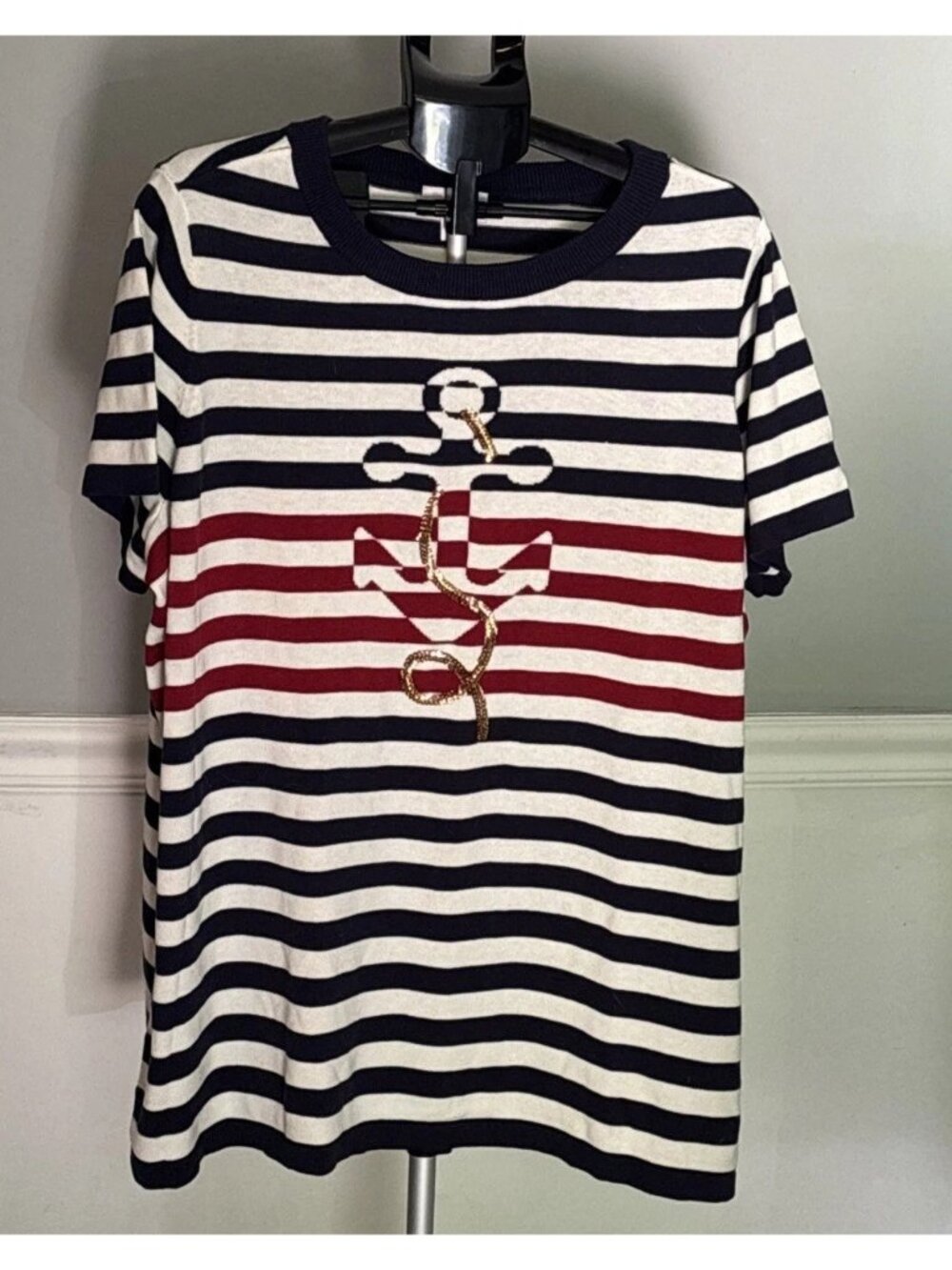 Quacker Factory Anchor's Away Horray Short Sleeve Sweater Resort Collection